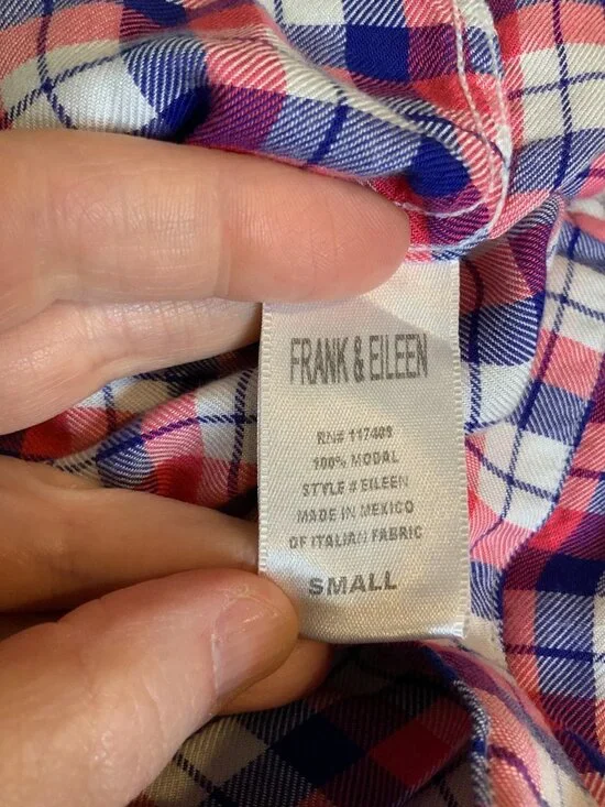 Frank & Eileen Pink Blue White Flannel Plaid Eileen Button-Up Shirt, Size S - Picture 10 of 11